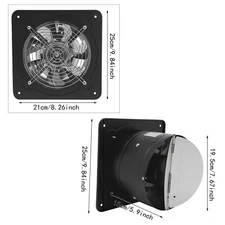 8" Exhaust Fan Portable Kitchen Ventilation Fan Wall Mount with Backdraft Damper