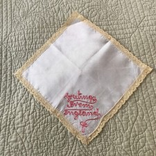 Vintage Silk Handkerchief Keepsake England Greeting Hankie Embroidery Lace