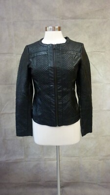 Koton Quilted Black Faux Leather Motorcycle Jacket Women s Size EUR 38 / UK 10