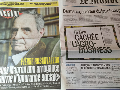 LE MONDE + LIBERATION 4. April 2023 - Pierre ROSANVALLON, BABYS ohne ARM, KLIMT