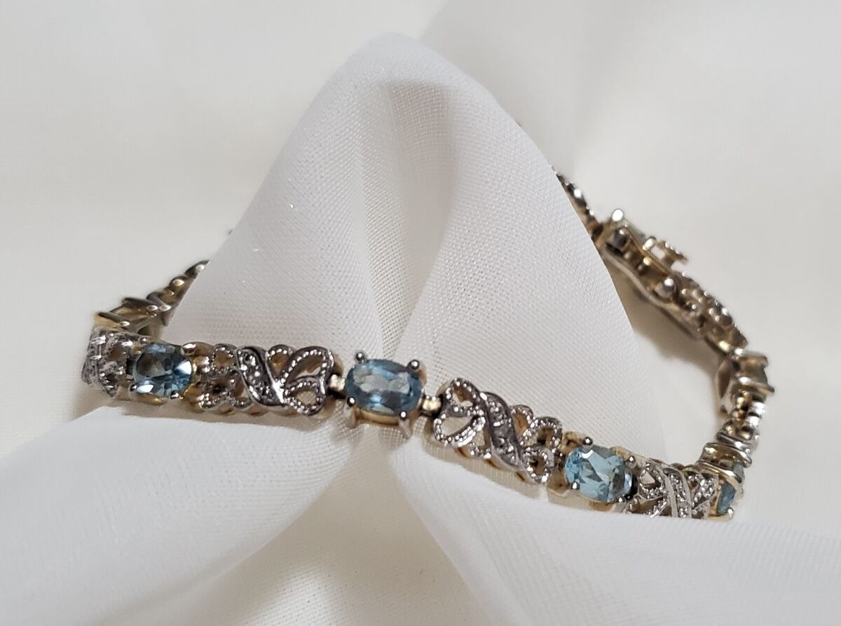 VTG Han 925 Thai Silver Sky Blue Topaz Oval Gems 7.5 VTG Han 925 Thai Silver Sky Blue Topaz Oval Gems 7.5