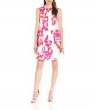 Calvin Klein 145936 Womens Sleeveless Fit & Flare Hibiscus Multi Dress Size 10