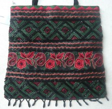 taj Wood & Scherer Tasche unbenutzt Seide schwarz rot grün Perlen Abendtasche