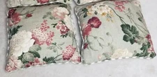 FLORAL THROW PILLOWS Square 14" Set of 2 Pale Greens Pinks White. EUC
