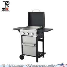 3-Burner Propane Gas BBQ Grill SS Plancha 36900BTU w/ Wire Enamel Cooking Grids