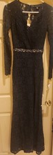 City Triangles Navy Long Sleeve Lace Beaded Gown V-Neck Size 2