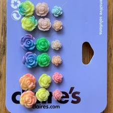 Claire s 18 Piece Roses Earring Jewelry Set NWT Flower Glitter Studs
