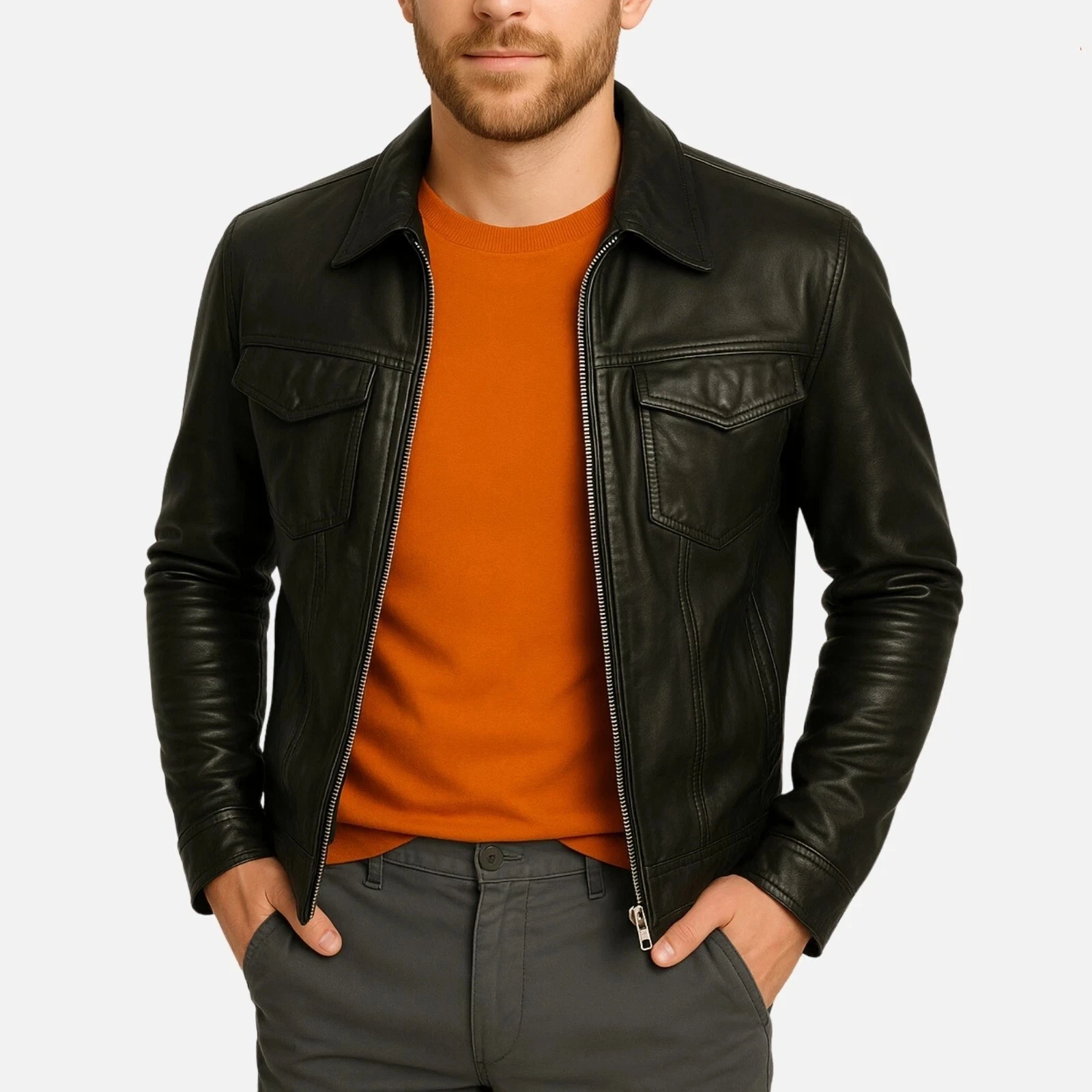 Mens Black Leather Jacket Pure Lambskin Classic Biker Jacket XS S M L XL XXL-296