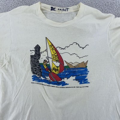 Vintage Bacardi Rum Shirt Medium White Windsurfing Puerto Rico 90s Surf Beach