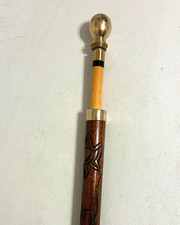 Vintage Dragon Brass  Carved Wood Cane Walking Stick Hidden Pool Cue EXCELLENT