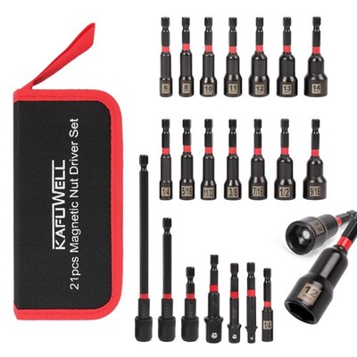 21PCS Nut Driver Set Magnetic, 1/4'' Impact Drill Driver Bit Set, Metric and S...
