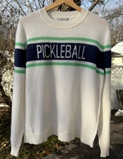 Alashan Women's Pickleball Crewneck Cashmere Sweater Size XL  Cream Blue Green