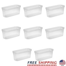 Narrow Storage Bins 8 Pack Clear Multi Purpose Organizers Easy Carry Handle New