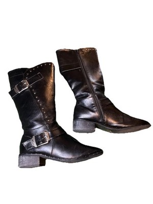 Milwaukee Motorcycle Harness Boots Black Stud Leather Zip Women 8C