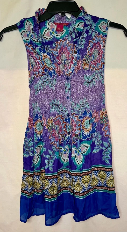Sunny Leigh Women's Blue Top Size Large Floral Sleeveless Polyester Vintage BOHO - Image 2 of 3