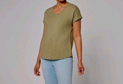 Denim & Co Size 2X Desert Olive Linen Blend Dolman Sleeve Top A692006 NWOT Layer