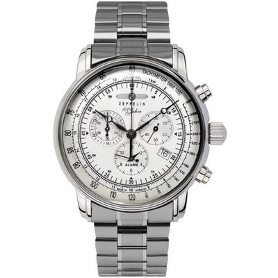 Zeppelin Silver Dial Men's Watch Alarm 100 Years Chronograph Date 7680MB-1