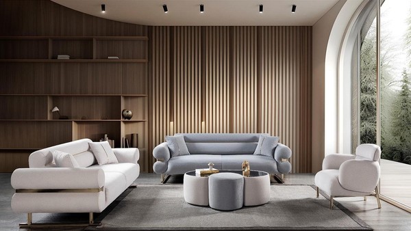 LuxuriöSes Beige-Graues Wohnzimmer-Set 3+3+1-Sitzer WohnzimmermöBel 3 Teile-image