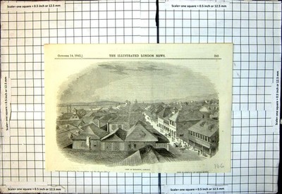 Antiker Druck Ansicht Kingston Jamaika Sea Distance Stadt Pferdekutsche 1843 19.