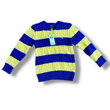 NWT Polo Ralph Lauren Boys Size 7 Yellow Blue 100 Cotton Pullover Sweater