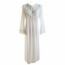 Vtg Victorian Edwardian Nylon Nightgown M Ankle Length Cottagecore Angelcore