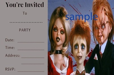 Chucky Bride Glen  Birthday party Invitations 12 with envelopes glossy finish