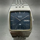 Seiko SQ Watch Men 31mm Blue Dial Silver Tone Daydate 8223-5169 New Battery VTG