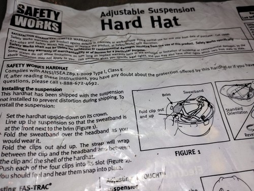 NEW SAFETY WORKS HARD HAT ADJUSTABLE SUSPENSION MSA - Picture 4 of 7