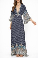 Forever 21 Maxi Dress Deep V Neck Size M Boho Western Cowboy Festival Chic