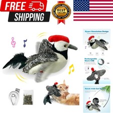 Cat Toys, Flapping Wings Cute Woodpecker, No Flying, Chirping Bird Interactiv...