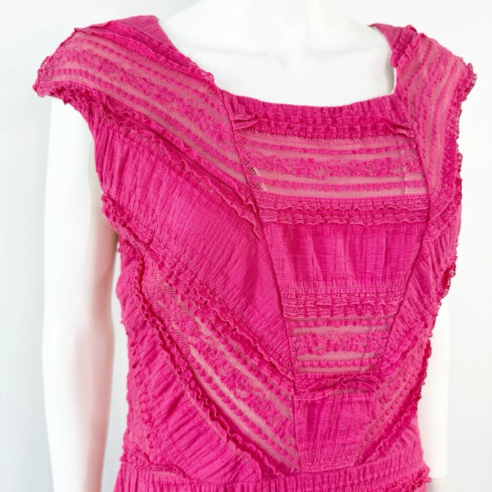 Vestido midi de encaje rosa sangría talla 12 manga gorra informal verano colorido fiesta Foto 4 de 4