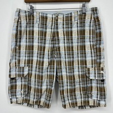 Tommy Bahama Swim Trunks Men's 34 Brown Plaid Print Mesh Lined Cargo Pockets