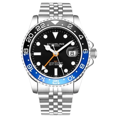 Stuhrling 3968 1 Aquadiver Quartz GMT Date Stainless Steel Mens Watch