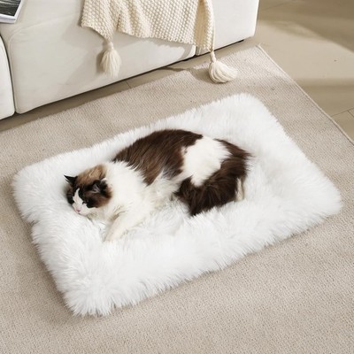 Fluffy Dog Cat Bed Mat 19.6x31.4 inch, Washable Soft Plush Faux Fur...( White)..