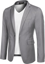 Mens Sport Coat Casual Blazer One Button Business Suit Jacket - Light Grey SM