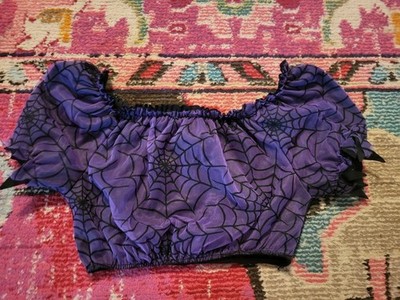 Deceptions by Disguise womens S crop purple black spiderweb witch Halloween top