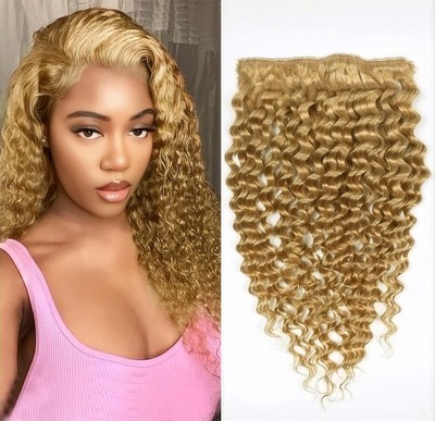 Deep Curly Clip in Extensions Echthaar，60cm 24 Zoll 8PCS 120g #27 HonigBlond ...