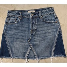 PacSun Two Tone Distressed Denim Mini Skirt Medium Wash Raw Hem Size 25