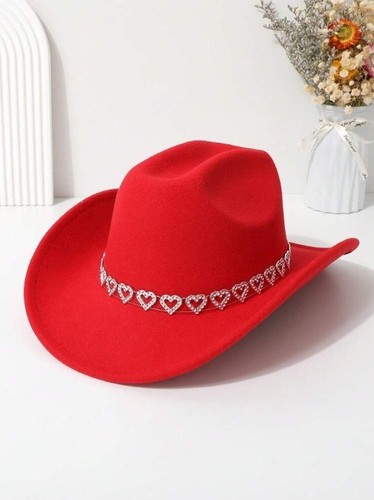 Red Cowgirl Cowboy Hat Rhinestone Heart Band Rodeo Western Country Festival Cap