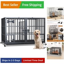 42 inch Heavy Duty Metal Dog Crate with Divider for 2 Dogs/Large Dog, All Met...