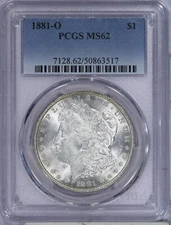 1881-O Morgan Silver Dollar $1 PCGS MS62 - Very Flashy!