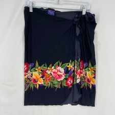 Jantzen Womens Small Medium Swim Suit Cover Up Wrap Skirt Black Floral Vintage