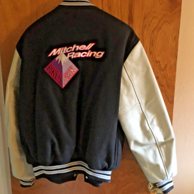 VINTAGE PIKES PEAK MITCHELL RACING LETTERMAN LEATHER WOOL JACKET MENS SIZE LARGE
