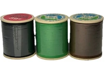 Sewing Craft Partial Thread Spools Mix 3 Black brown green polyester VTG NOS