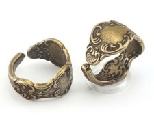 Spoon Ring Flower Patterned Adjustable Ring Antique Bronze Plated brass 8US 2676