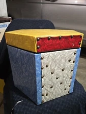 Vtg FOOT STOOL storage Box vinyl Octagon ottoman 50s mid century modern Sewing