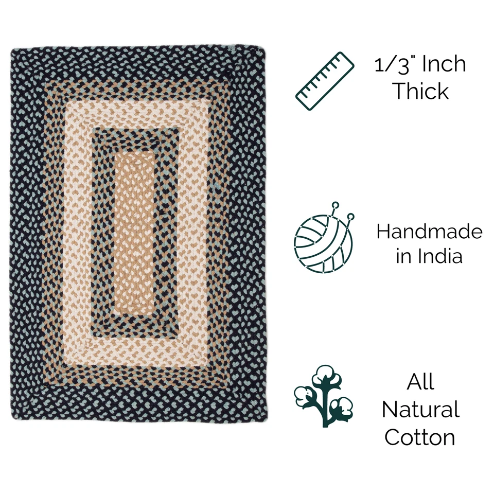 Nautical Braided Area Rug Blue & Navy White Rug for Living Rooms and Bedroom - Image 2 of 4