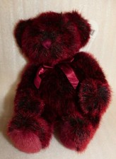 Plush Romanoff Bear 10.5" L, by Russ w/Tag, red/black, "Memories of Love", exc