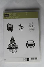 Stampin Up Just Married set of 5 Rubber Stamps "Retired" Cake, Champagne Mr. 