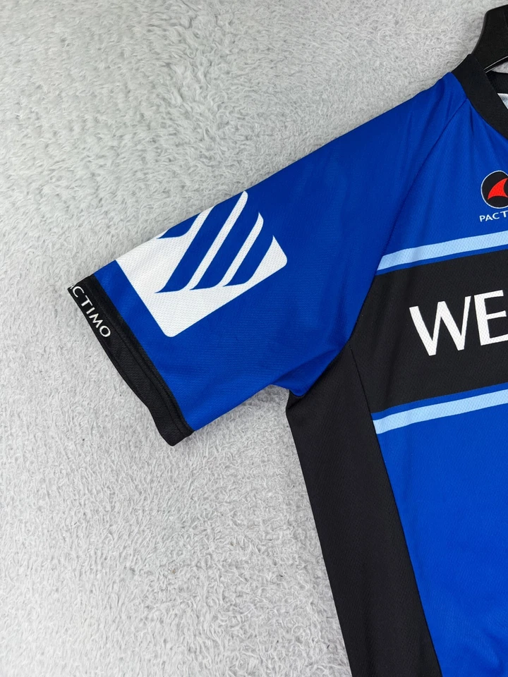 Pactimo Cycling Jersey Adult Medium Blue White Wescom 1/2 Zip Polyester Pockets - Image 3 of 4